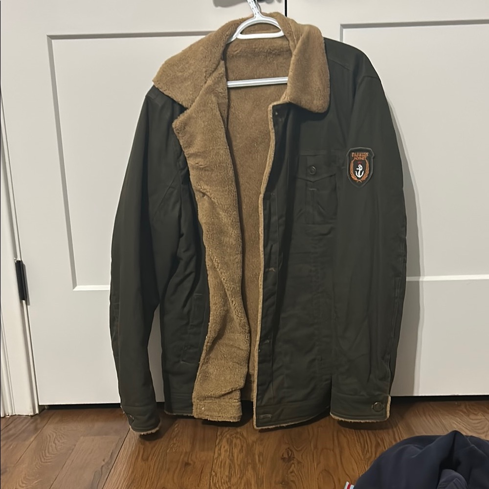 Men's Olive Green Sherpa-Lined Jacket